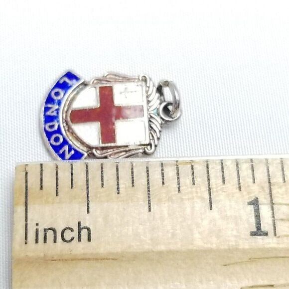 Vintage London Red White Blue Enamel Charm, Signed WB Silver, Pendant Estate - Picture 4 of 6